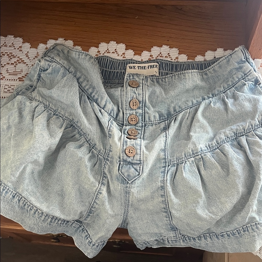 We The Free Light Blue Denim Jean Shorts with Button Front